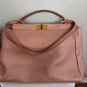 Fendi Peekaboo Large - Pink Metallic Selleria leather w/ Entrupy COA